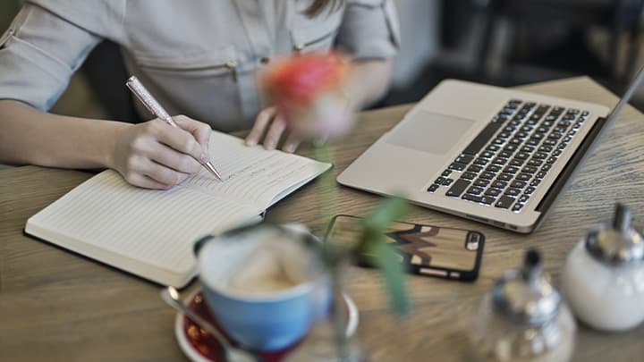 Notebook notepad cup on the table